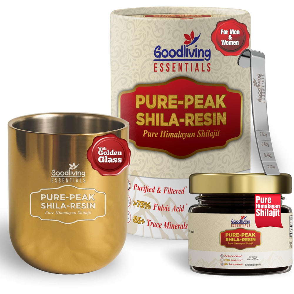 Goodliving Essentials Pure Himalayan Shilajit Resin jar offering potent energy support for daily routines.