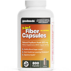 GoodMeds Psyllium Husk Fiber capsules bottle for daily digestive support.