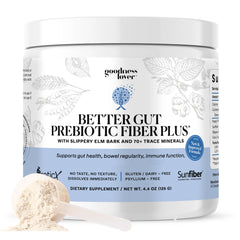 Goodness Lover Better Gut bottle pour shows easy-to-use prebiotic powder for digestion