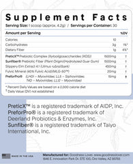 Goodness Lover Better Gut ingredients-packaging displays natural allergen-free formula