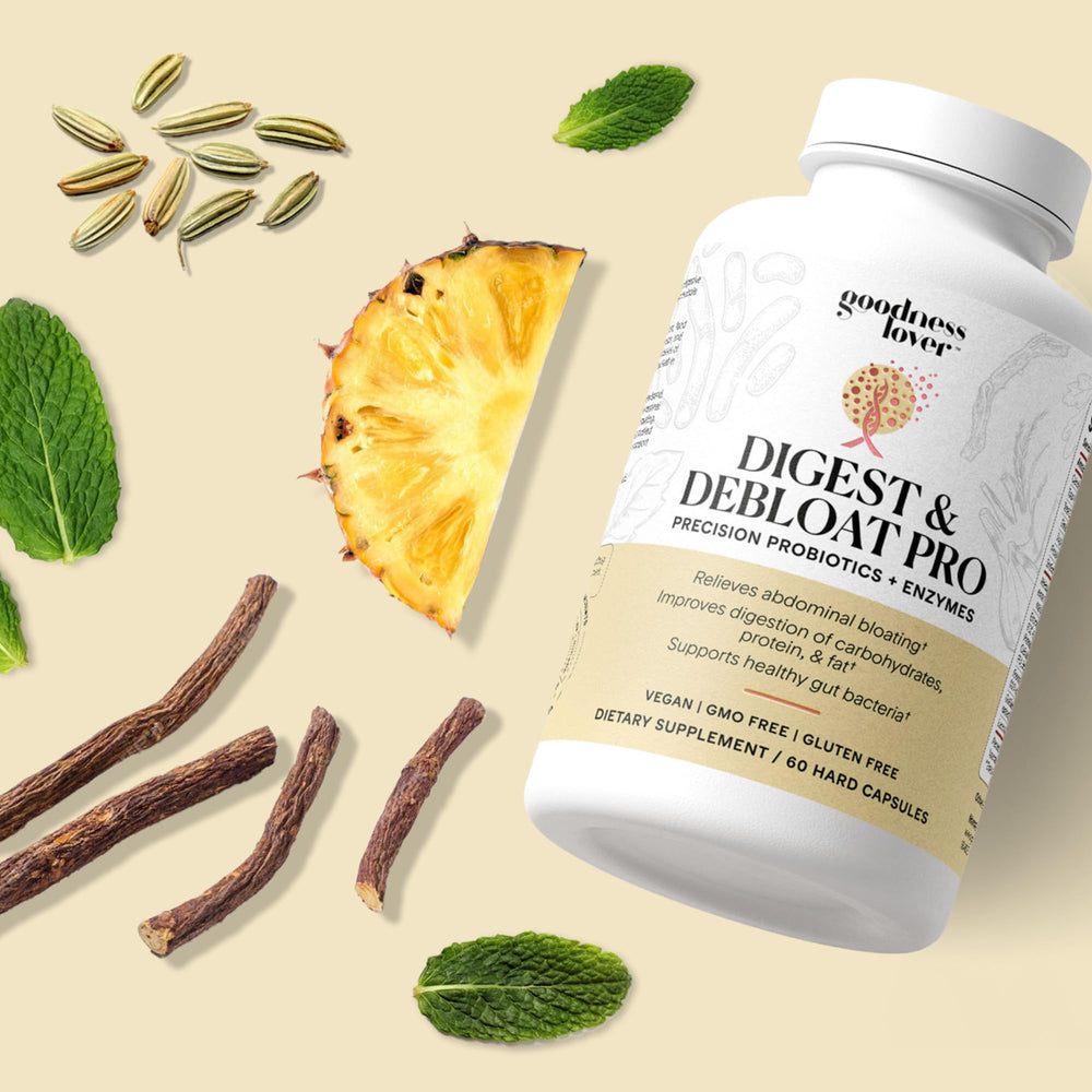 Packaging on display for Goodness Lover Digest Debloat Pro daily routine
