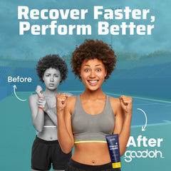GOODOH post-workout recovery scene shows muscle tension relief.
