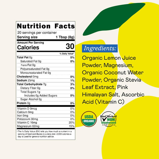 GOODONYA Organic Hydration lemonade glass showing a refreshing dilute mix for quick hydration