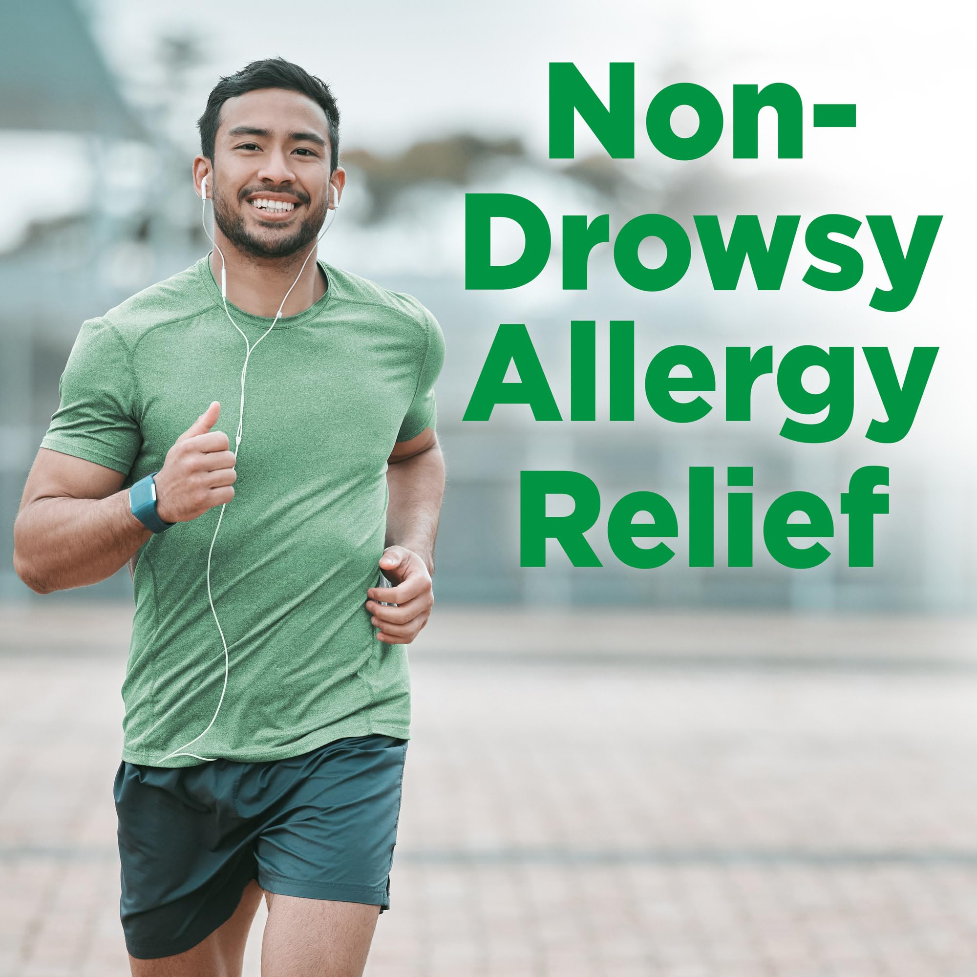 Mist from GoodSense Fluticasone nasal spray suggesting 24-hour relief potential.