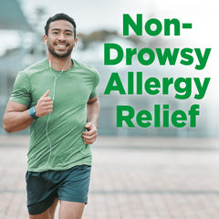 Mist from GoodSense Fluticasone nasal spray suggesting 24-hour relief potential.