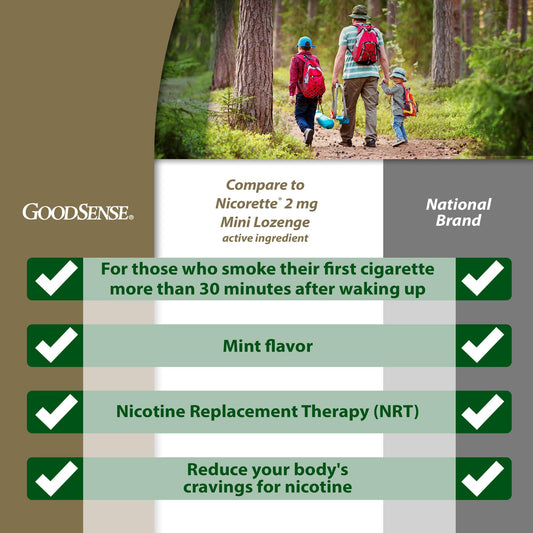 Goodsense mini nicotine lozenge 2mg mint box back with usage notes and ingredients