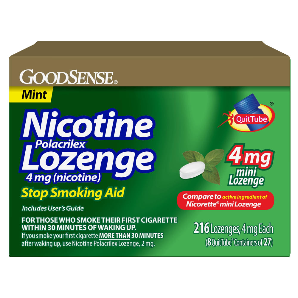 Goodsense Mini Nicotine Lozenge 4 mg mint packaging shown for easy quit support.