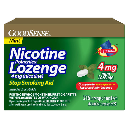 Goodsense Mini Nicotine Lozenge 4 mg mint packaging shown for easy quit support.