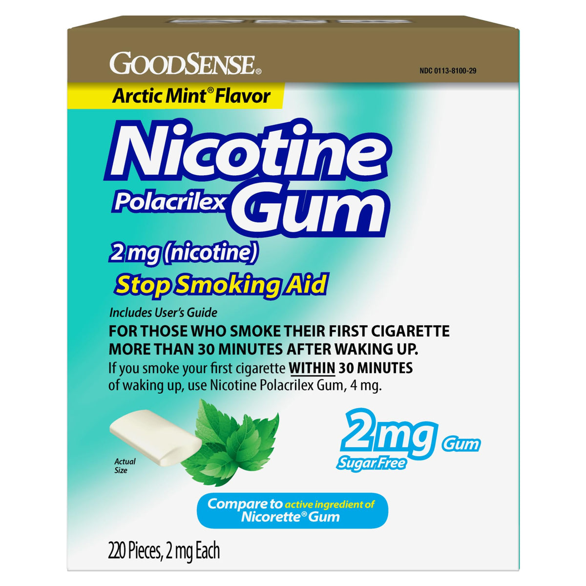 GoodSense Nicotine Gum Arctic Mint box front, a convenient quit aid for daytime cravings.