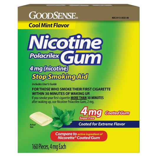 GoodSense nicotine gum 4 mg mint pack front for quick craving relief.