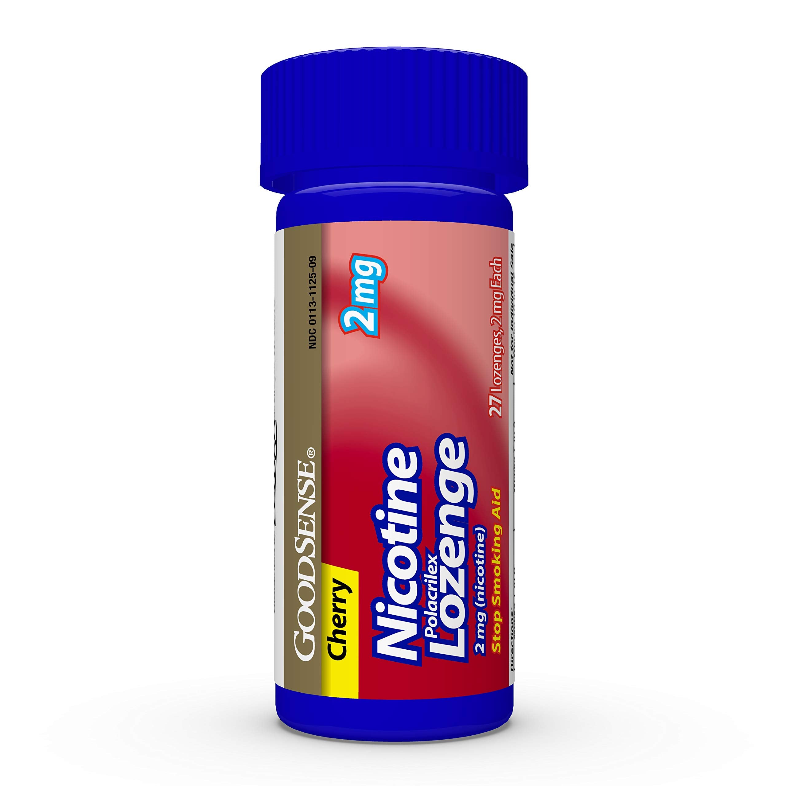 GoodSense nicotine lozenge 2 mg cherry on-the-go use, convenient for travel.