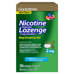 GoodSense Nicotine Lozenge 2 mg mint tablet close-up for craving relief on the go.