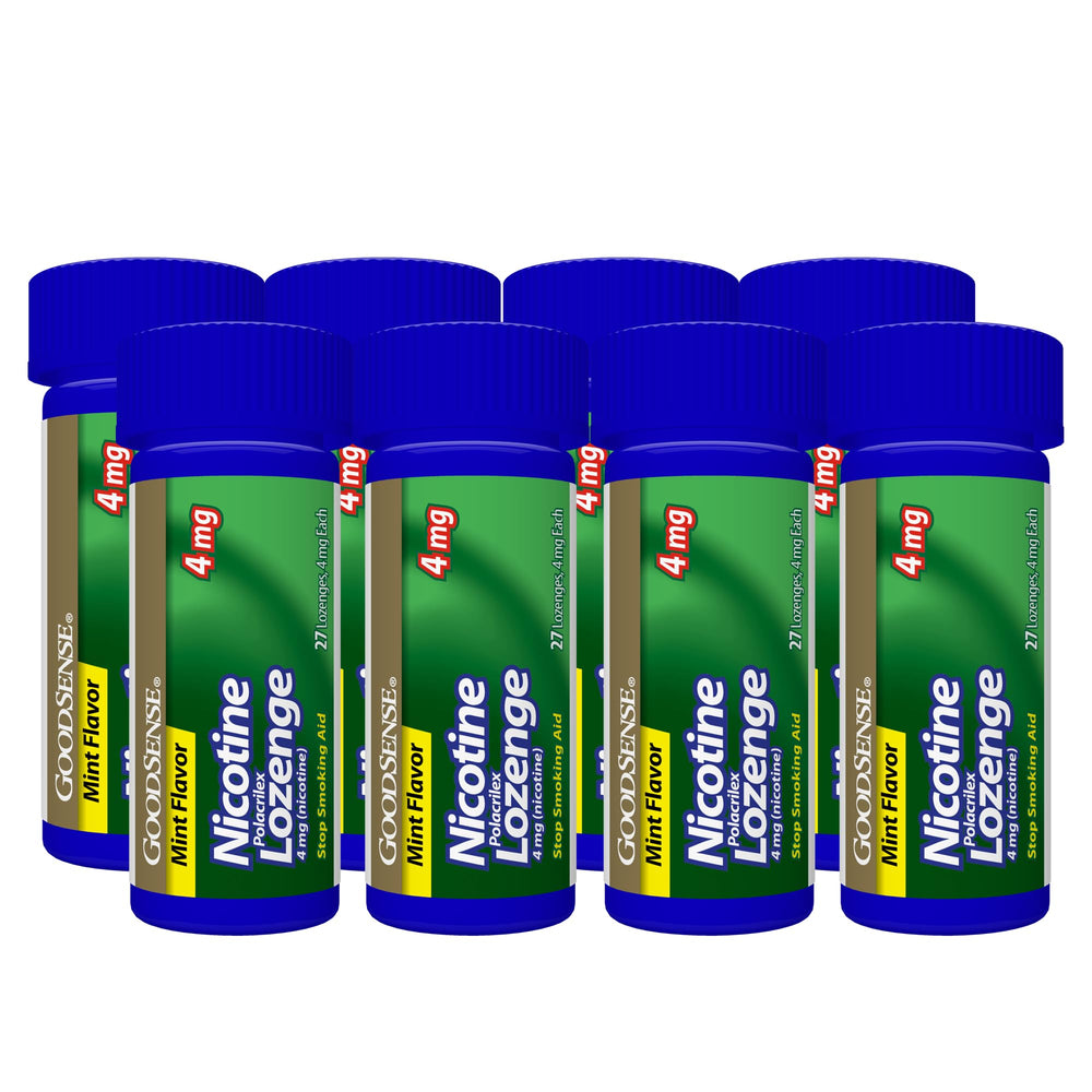 GoodSense Nicotine Polacrilex Lozenges 4 mg mint bottle-label: clear information for mindful use.