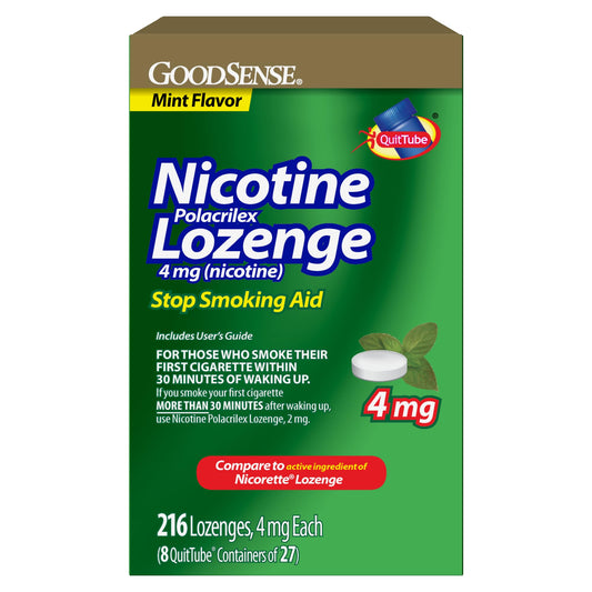 GoodSense Nicotine Polacrilex Lozenges 4 mg mint packfront: discreet craving relief on the go.