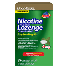 GoodSense Nicotine Polacrilex Lozenges 4 mg mint packfront: discreet craving relief on the go.