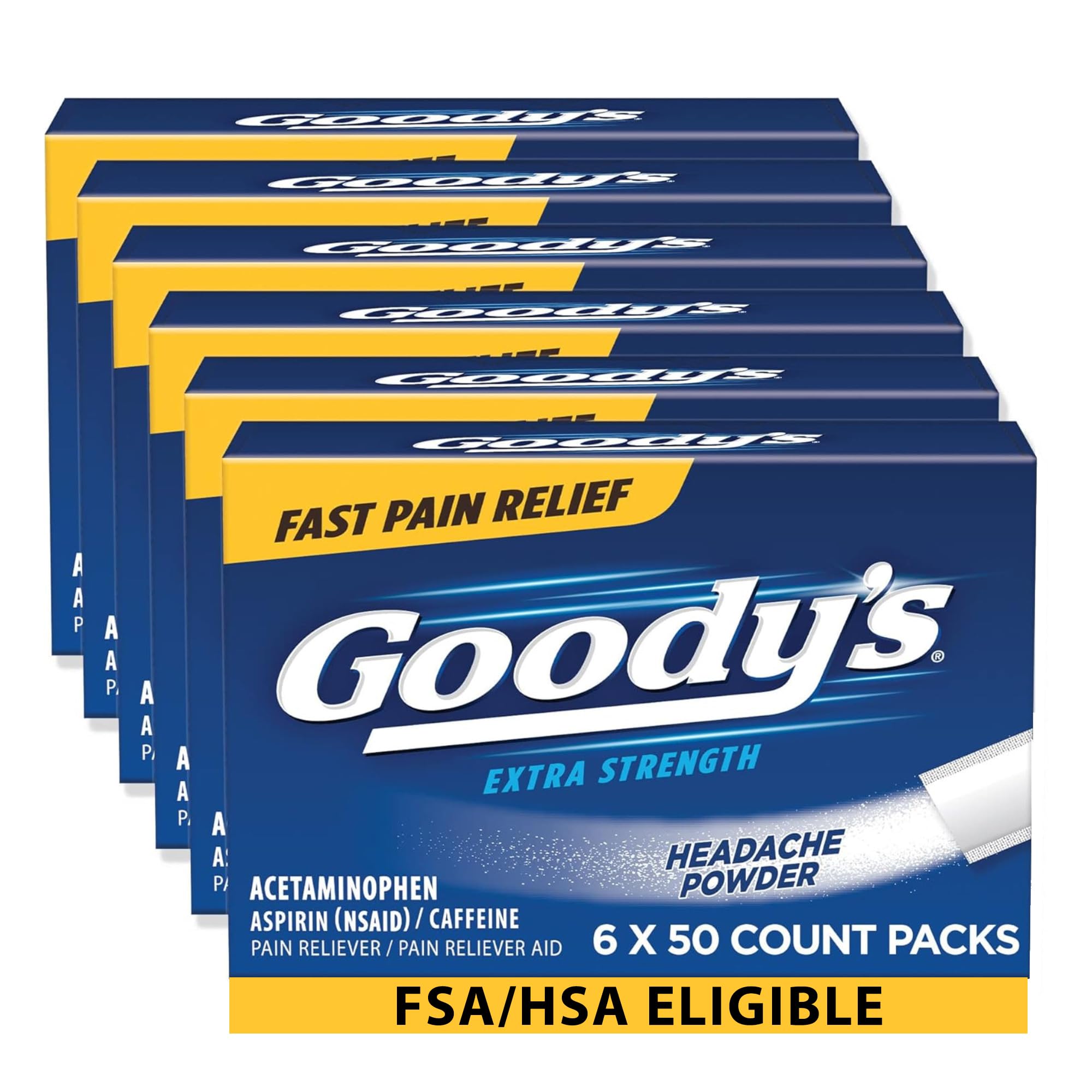 Goody's Extra Strength Headache Powder poured on the tongue for fast, portable relief.