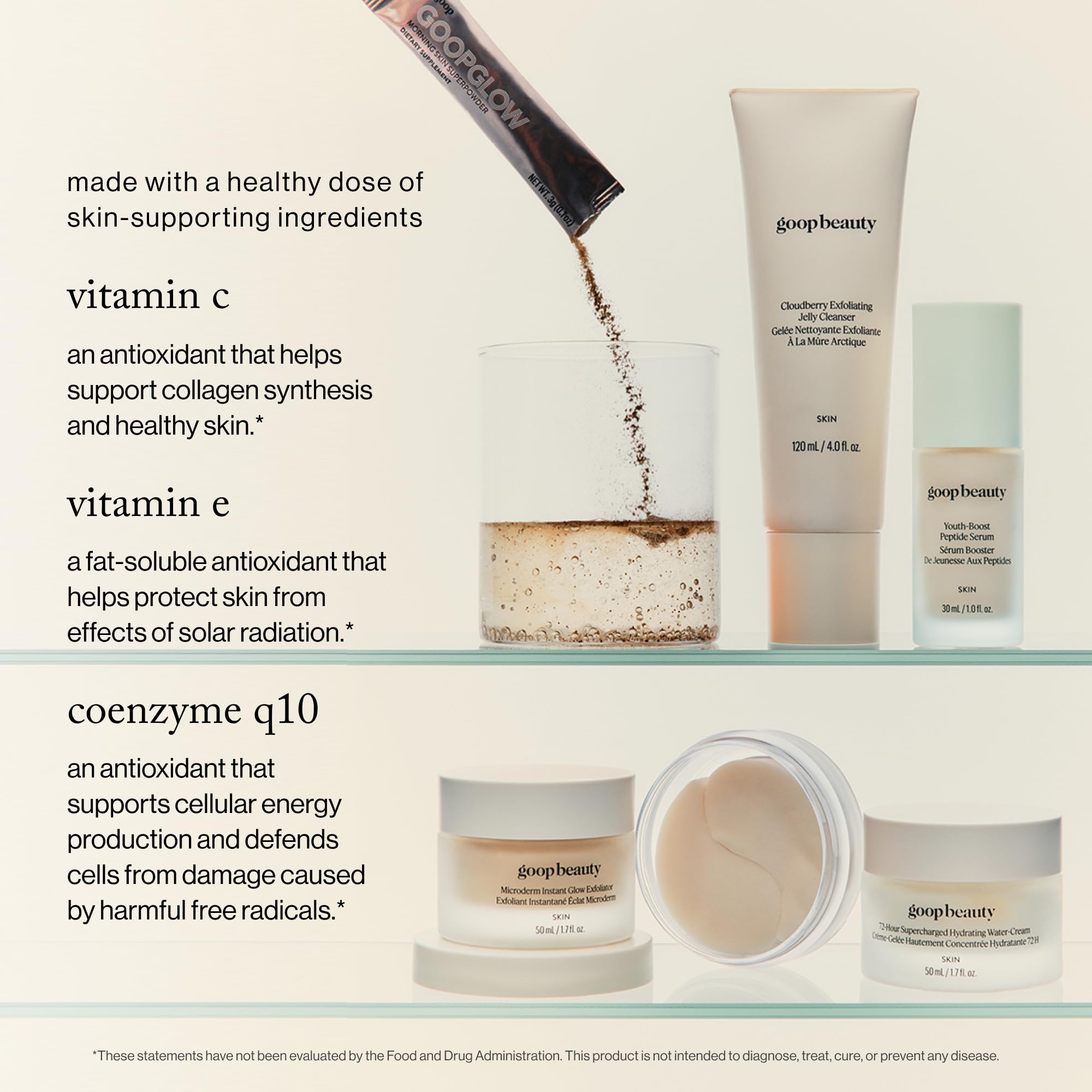 Goop Beauty Morning Skin Drink Mix glass of water with orange verbena aroma.