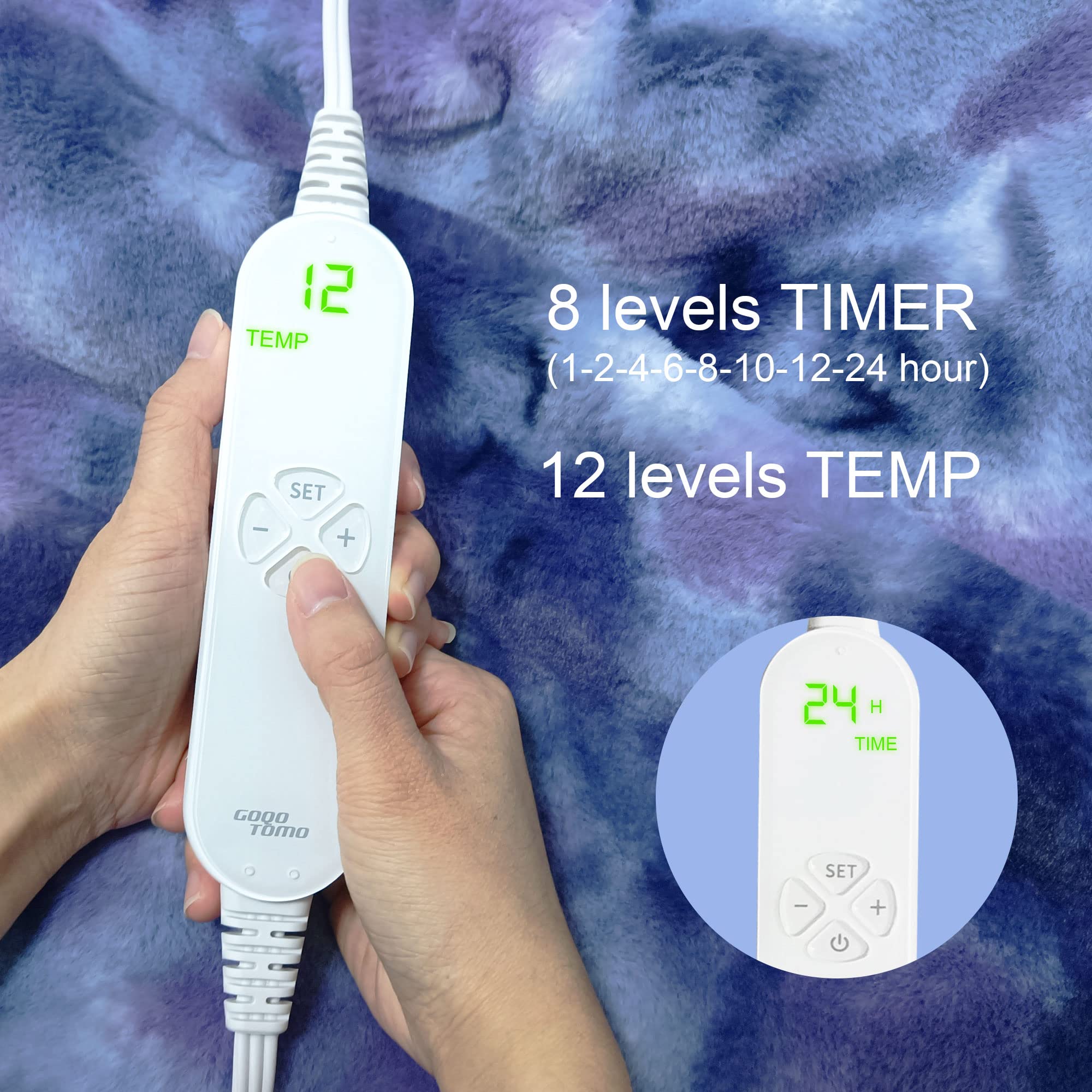 GOQO TOMO control panel showing 12 heat levels for customizable warmth