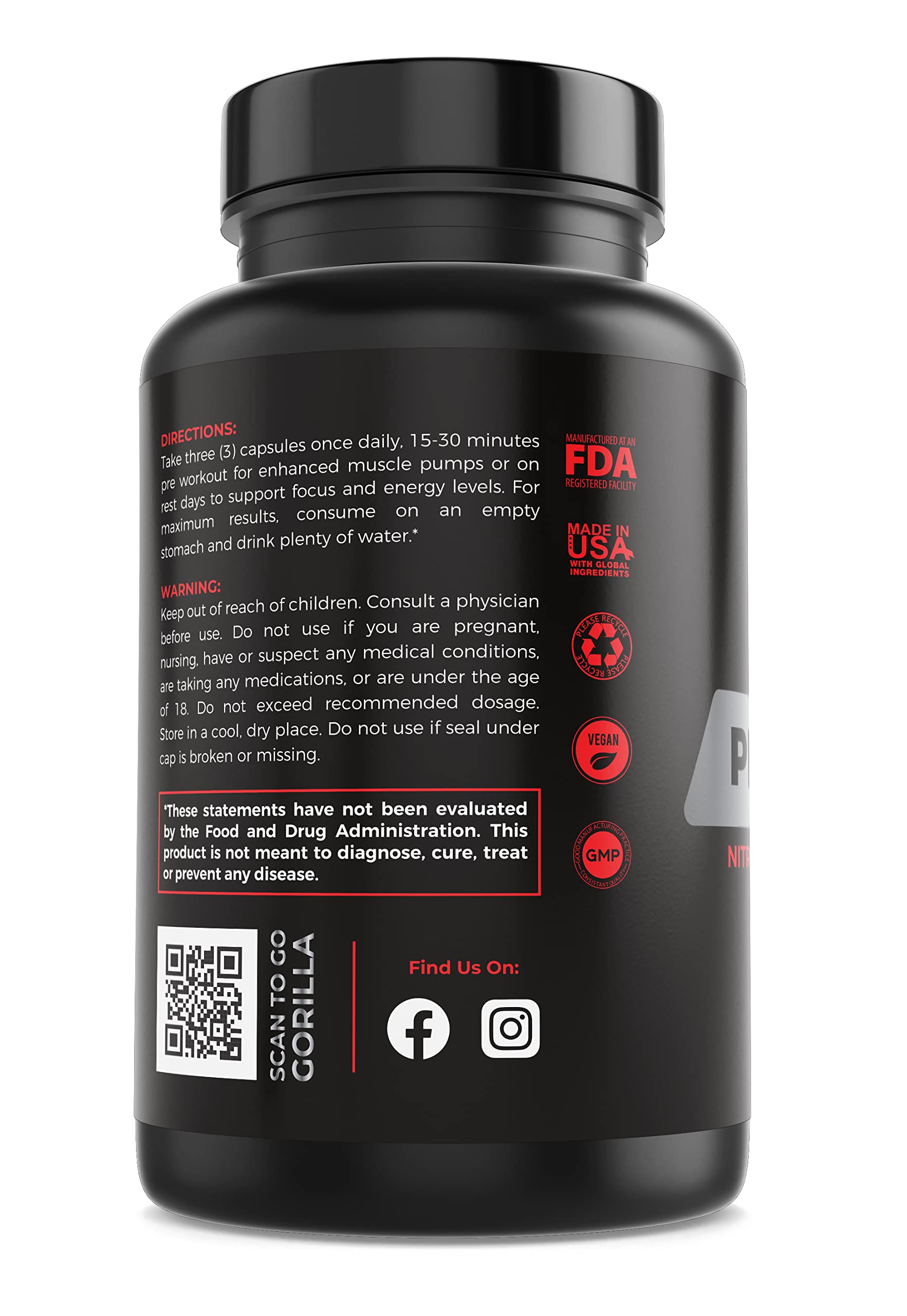 Gorilla Gulps Primal Pump product package shown on a gym bench ready for workouts.