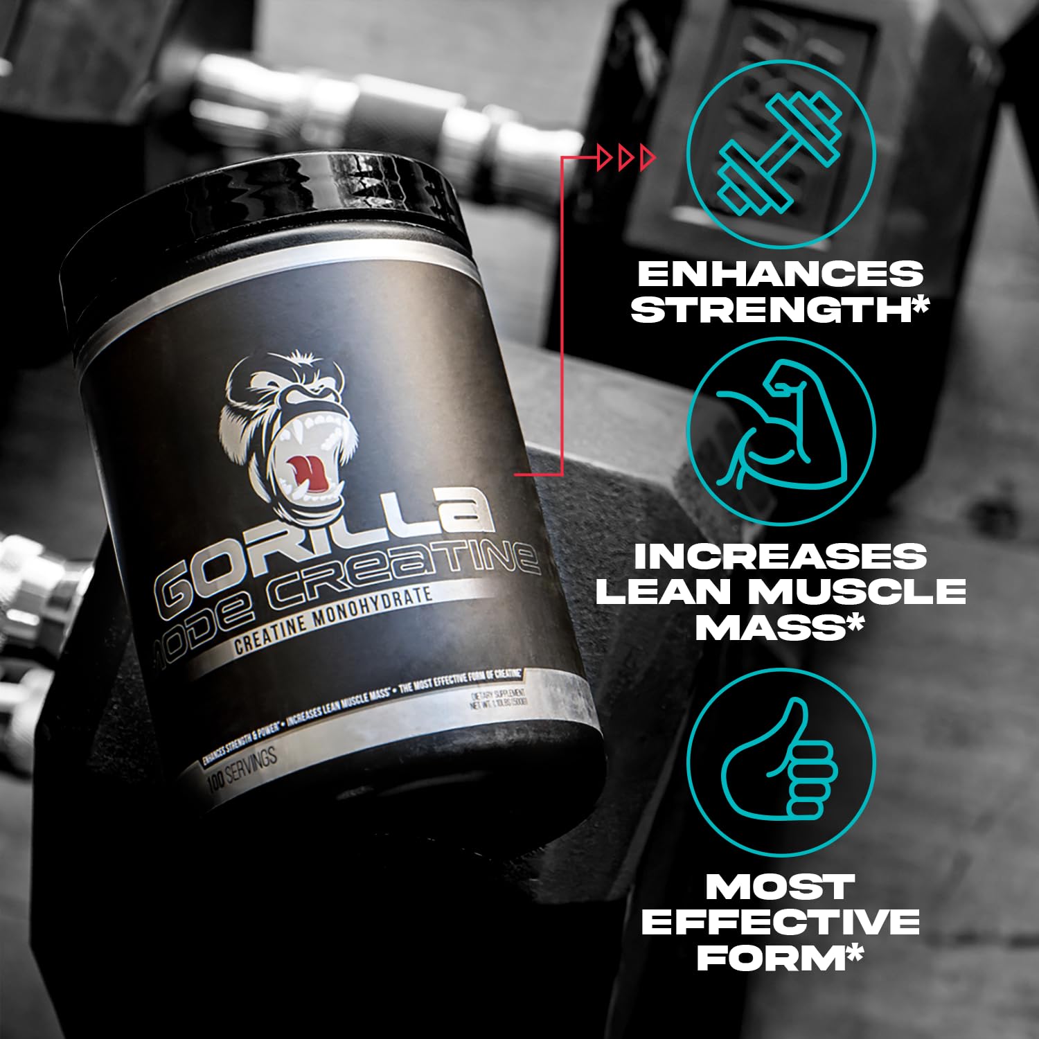 Gorilla Mind Creatine Monohydrate powder dissolving in water for a shake.