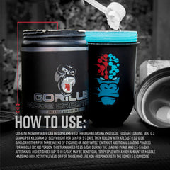 Gorilla Mind Creatine Monohydrate packaging on a gym shelf.