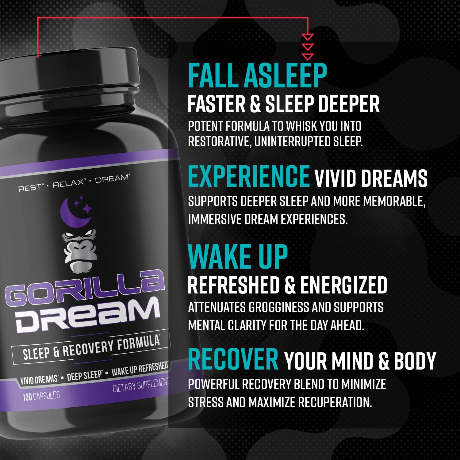 Gorilla Mind Dream on a bedside table beside a pillow for easy nightly use.