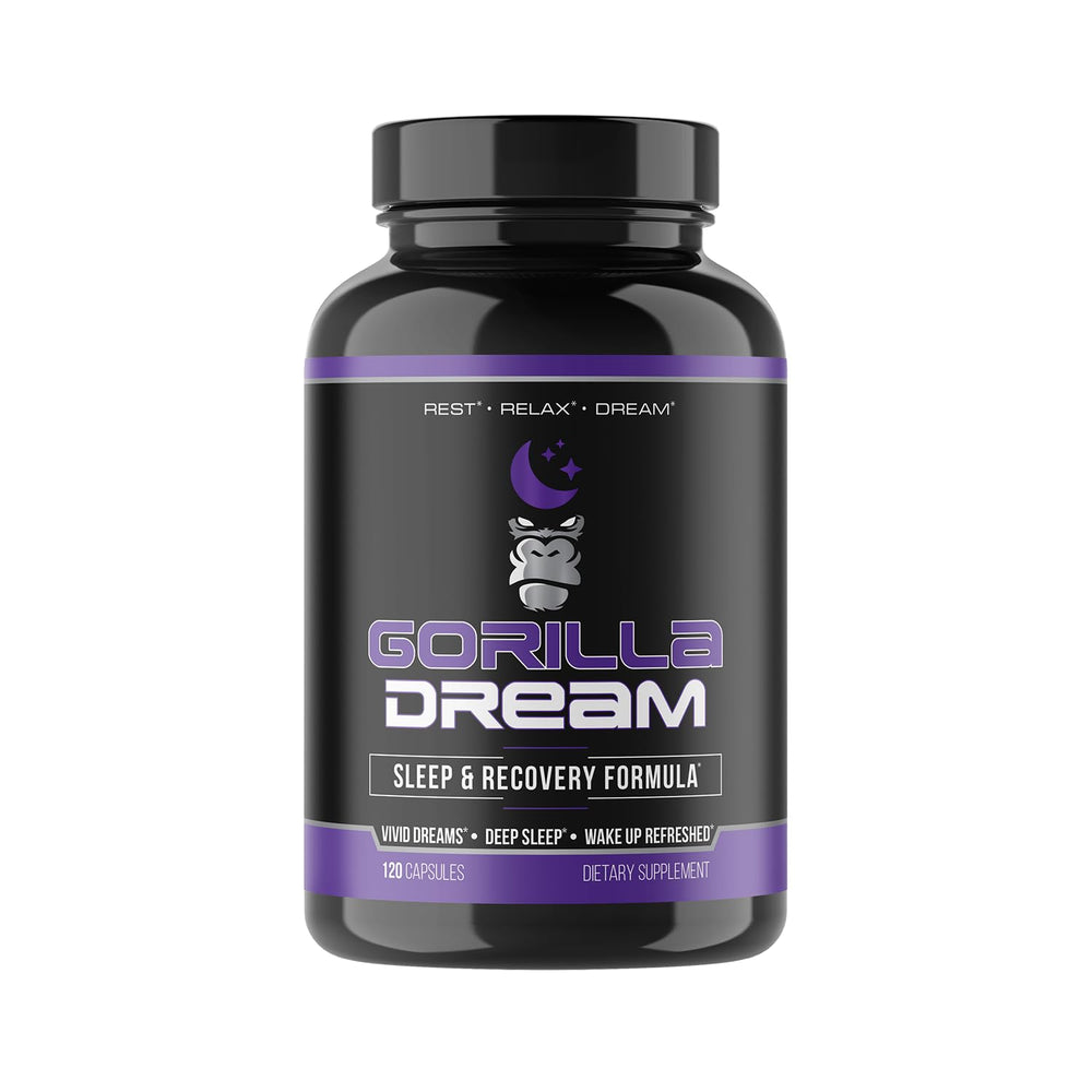 Gorilla Mind Dream bottle on a nightstand supports calm sleep and potential lucid dreaming.