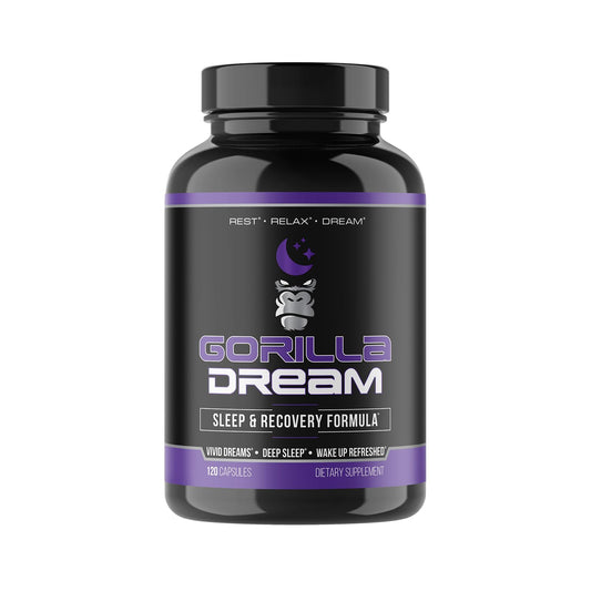 Gorilla Mind Dream bottle on a nightstand supports calm sleep and potential lucid dreaming.
