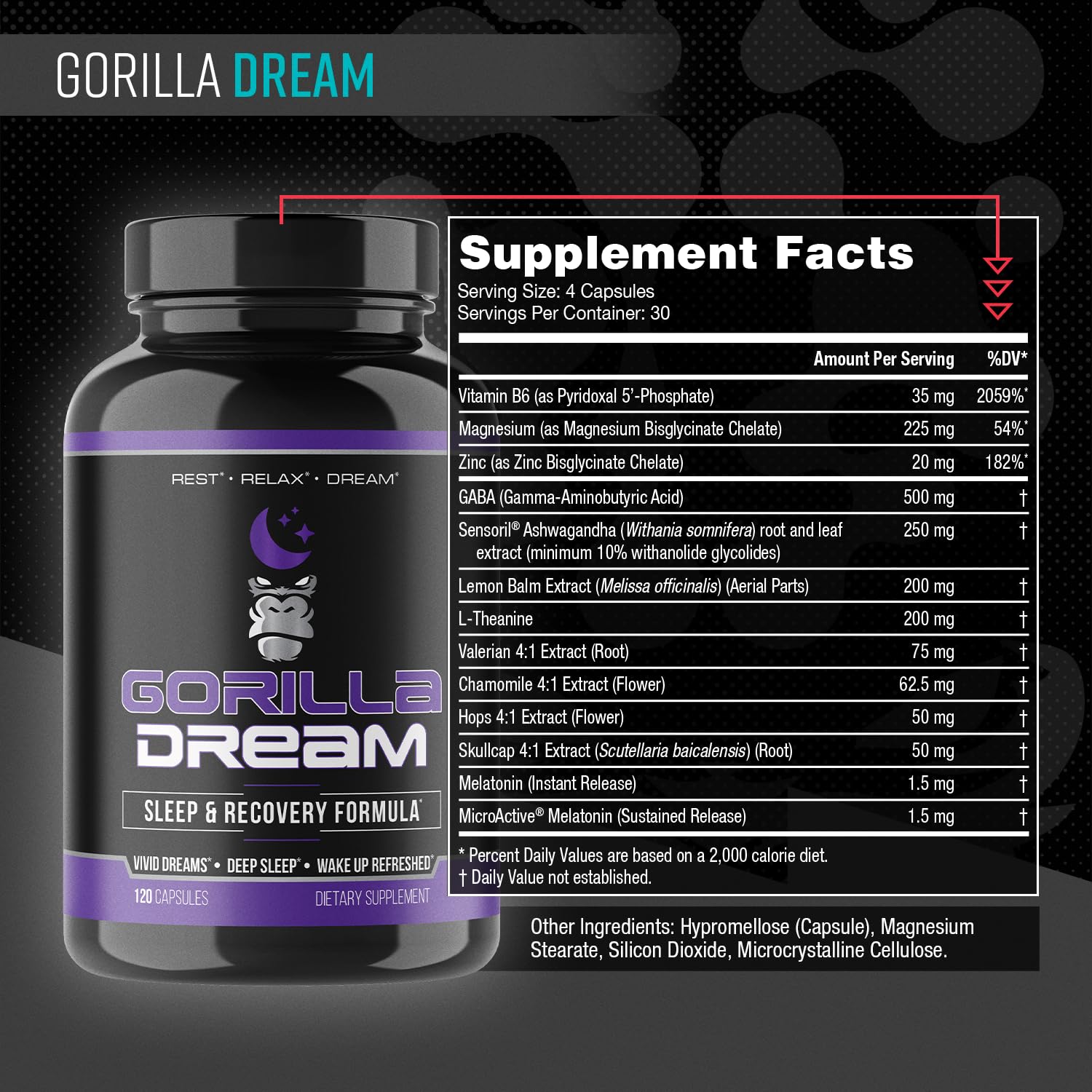 Close-up of Gorilla Mind Dream capsules highlighting the sleep-supporting formula.