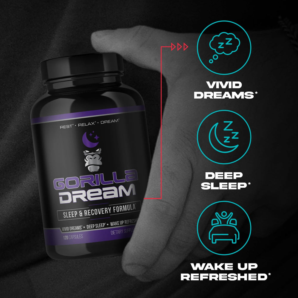 Gorilla Mind Dream label and packaging showing ingredients and benefits.