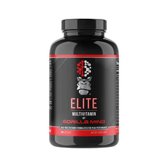 Gorilla Mind Elite bottle close-up showing capsules for daily performance support.