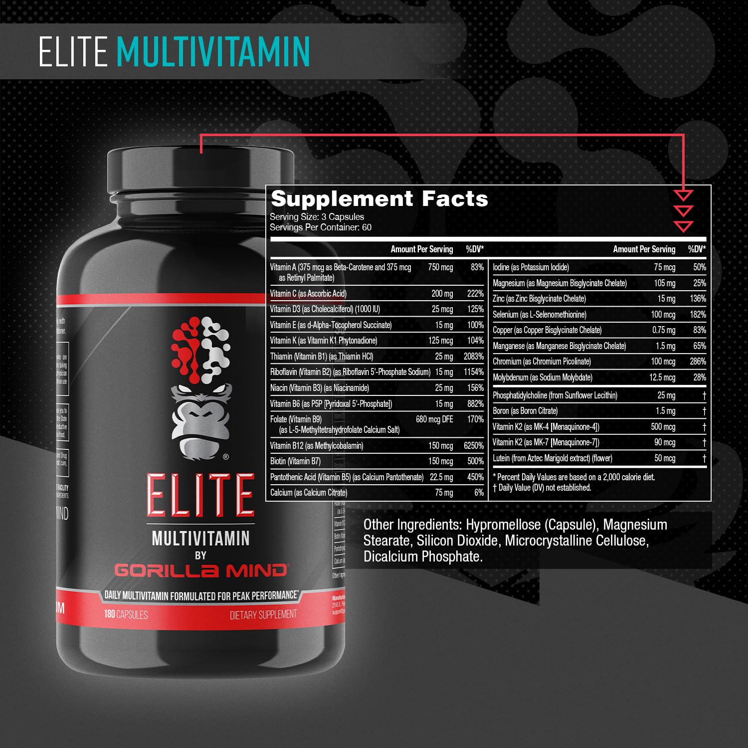Capsules pouring from Gorilla Mind Elite bottle for easy, on-the-go use.