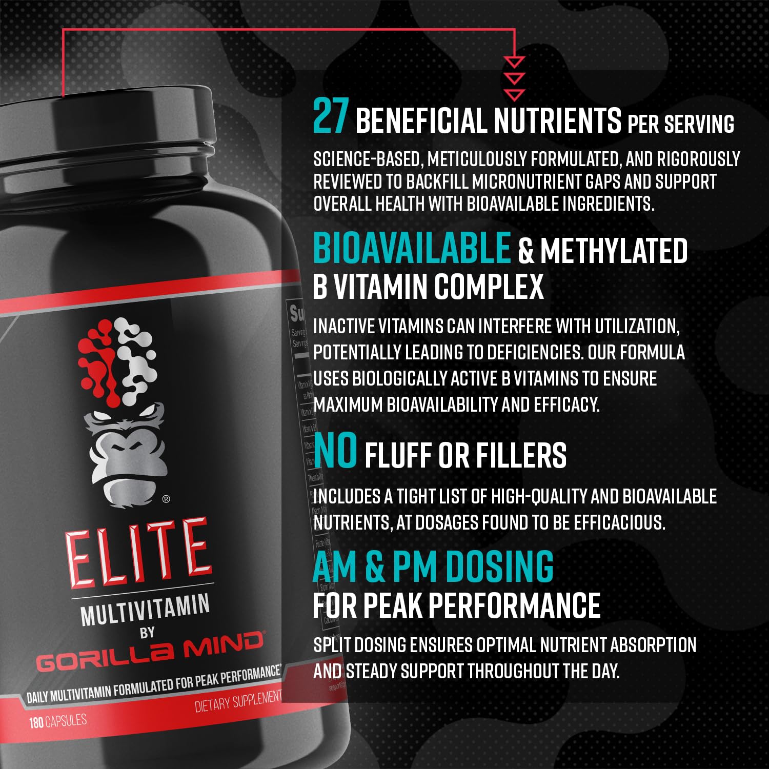 Nutrition label highlights 27 ingredients for balanced daily wellness.