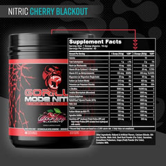 Gorilla Mind Gorilla Mode Nitric Upgraded scoop beside bottle shows precise serving
