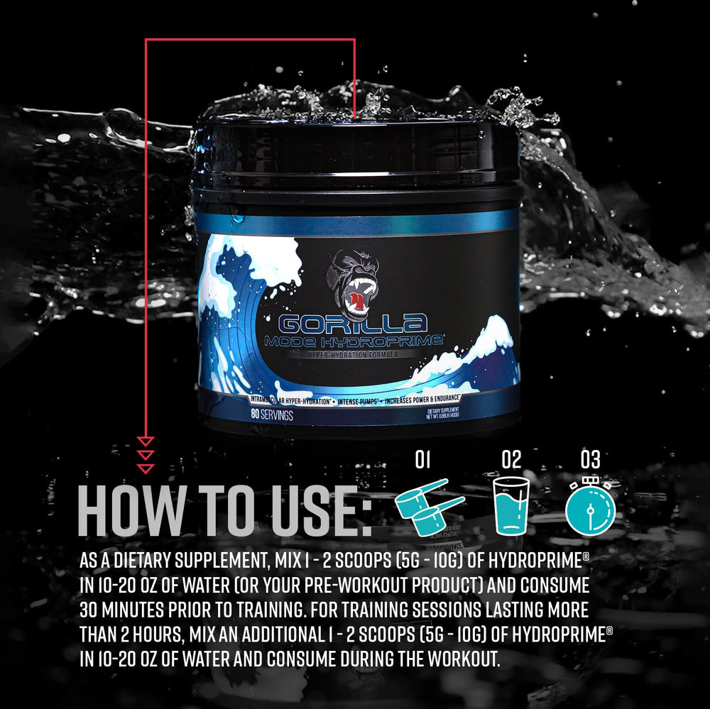 Gorilla Mind HydroPrime scoop dispensing for easy measuring and mixing.