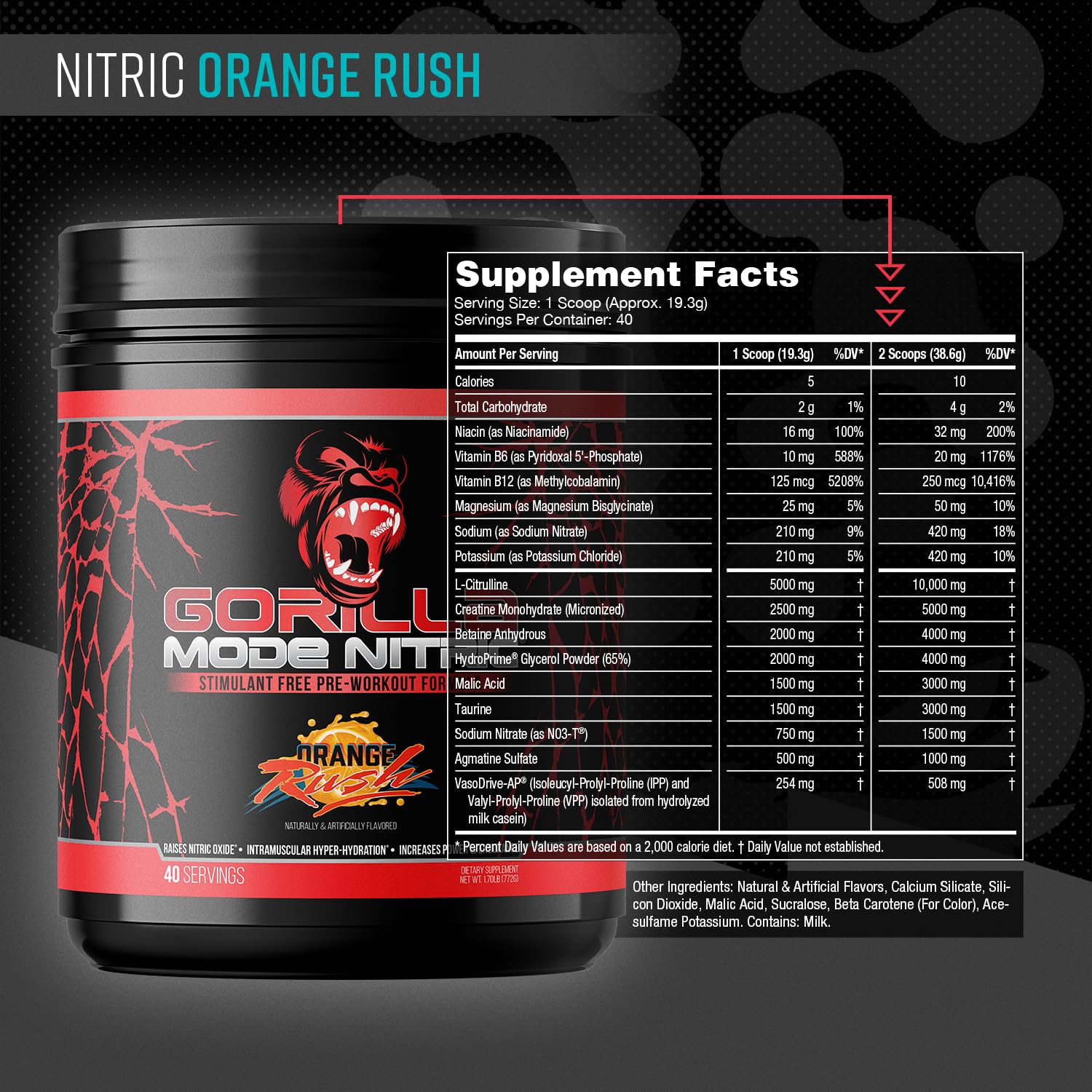 Gorilla Mind Nitric Up powder scoop shows precise dosing for mixes.