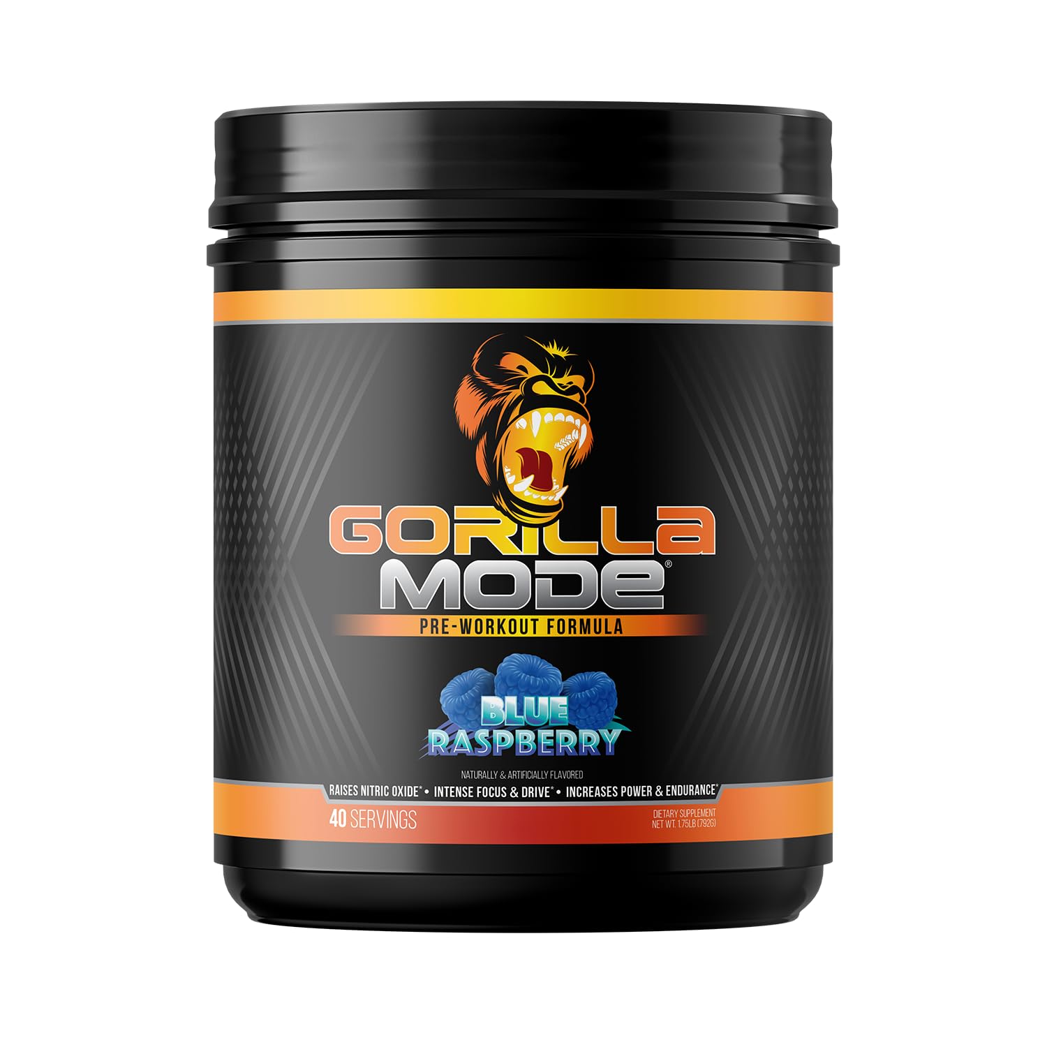 Gorilla Mind Gorilla Mode Blue Raspberry bottle pour for pre-workout energy and pumps.
