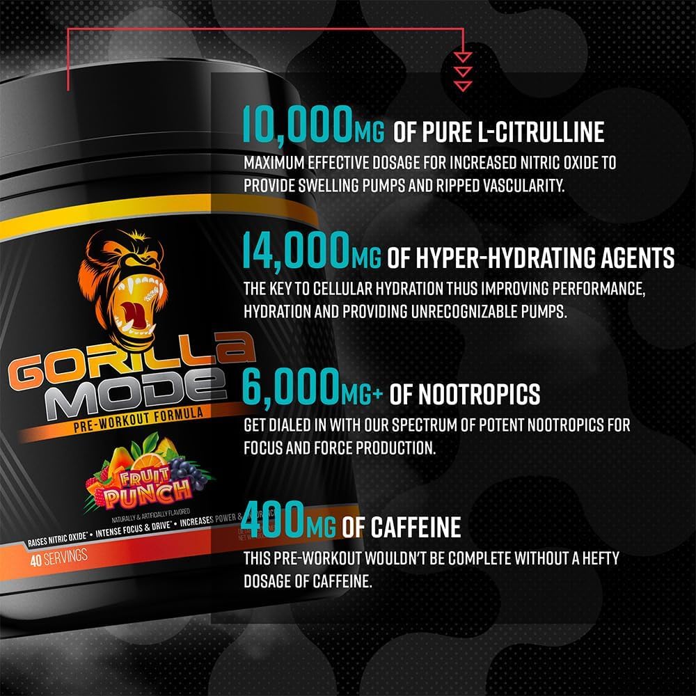 Gorilla Mode bottle and scoop ready for daily workout routine.