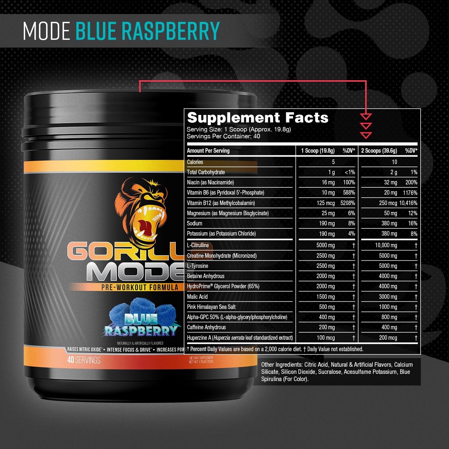 Gorilla Mode pre-workout scoop dispensing for precise dosing and consistency.