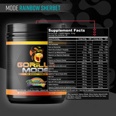 Gorilla Mode pre-workout tub front label highlights high-dosage ingredients.