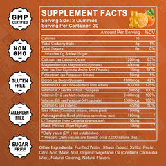 GORNVB calcium gummies close-up texture highlighting sugar-free orange flavor.