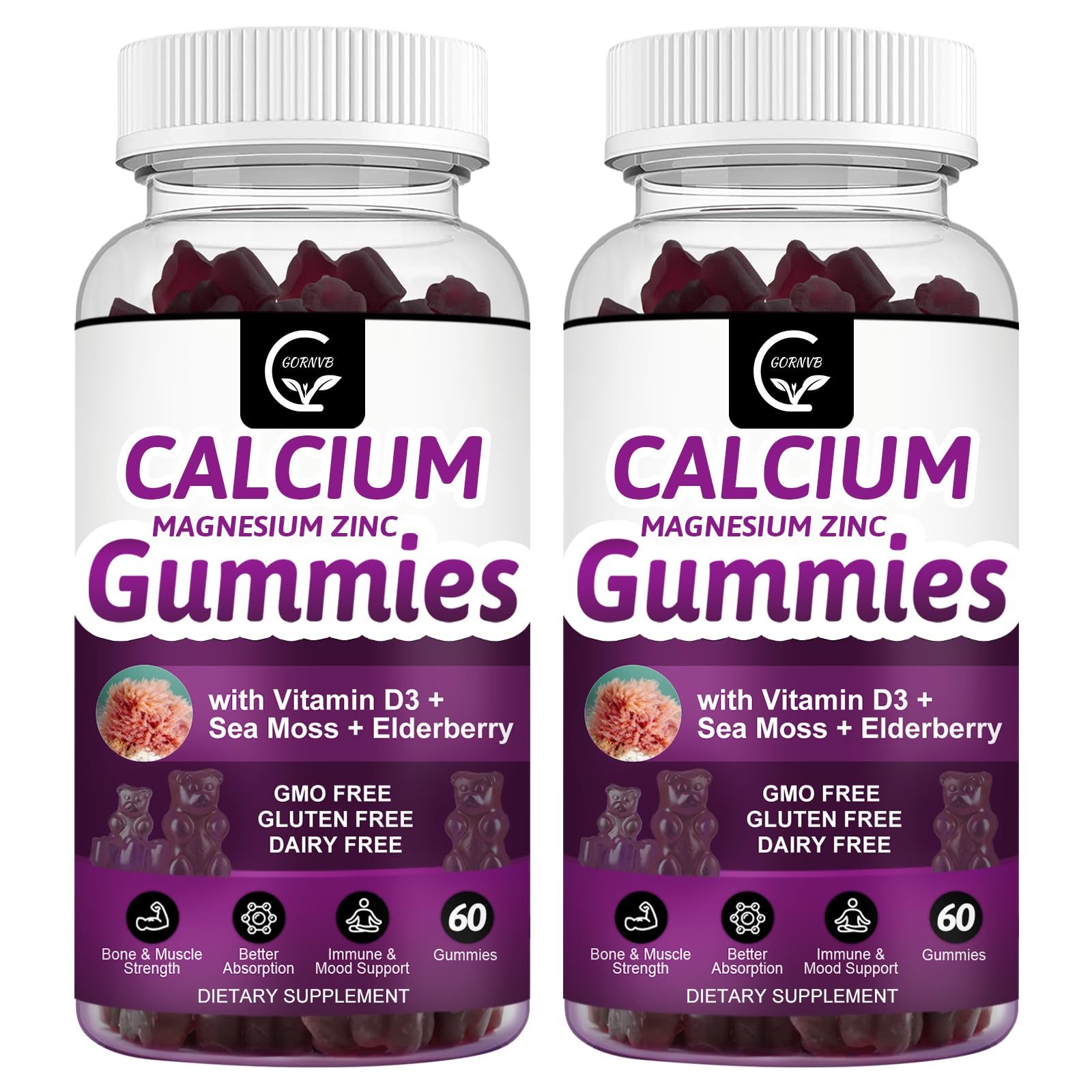 GORNVB Calcium Magnesium Zinc Gummies bottle on shelf for bone support and daily wellness.