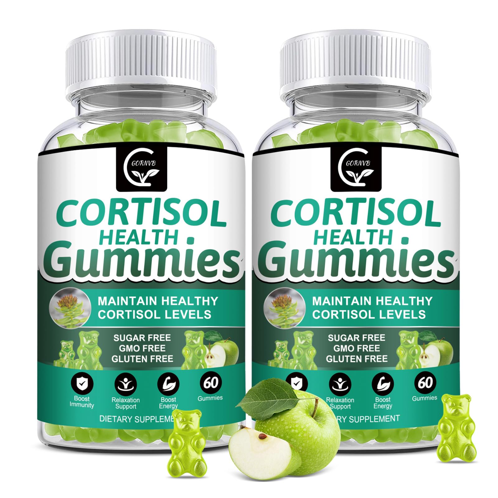 GORNVB Cortisol Gummies bottle on a calm desk for daily calm and focus