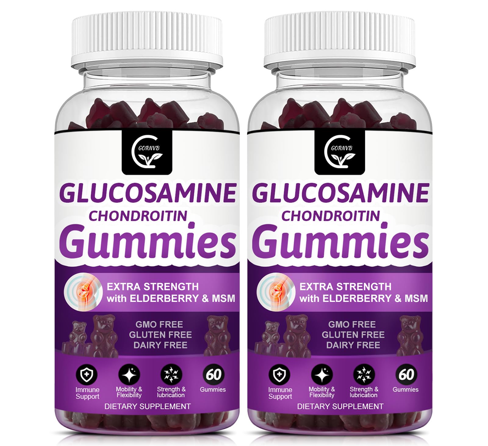 GORNVB bottle front with glucosamine chondroitin gummies for daily mobility support