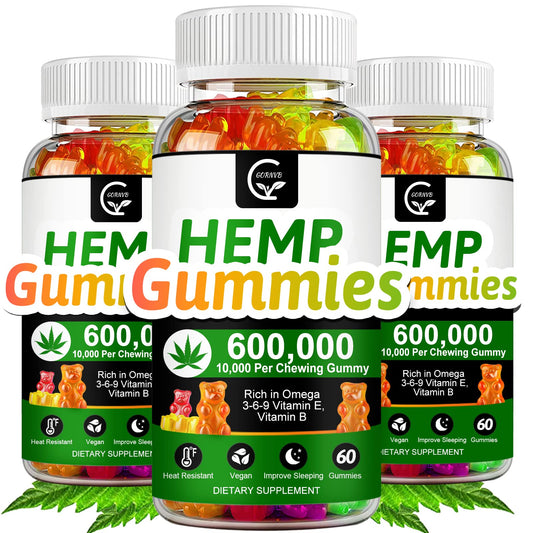 GORNVB hemp gummies 3-pack, vibrant shapes, ready for daily support.