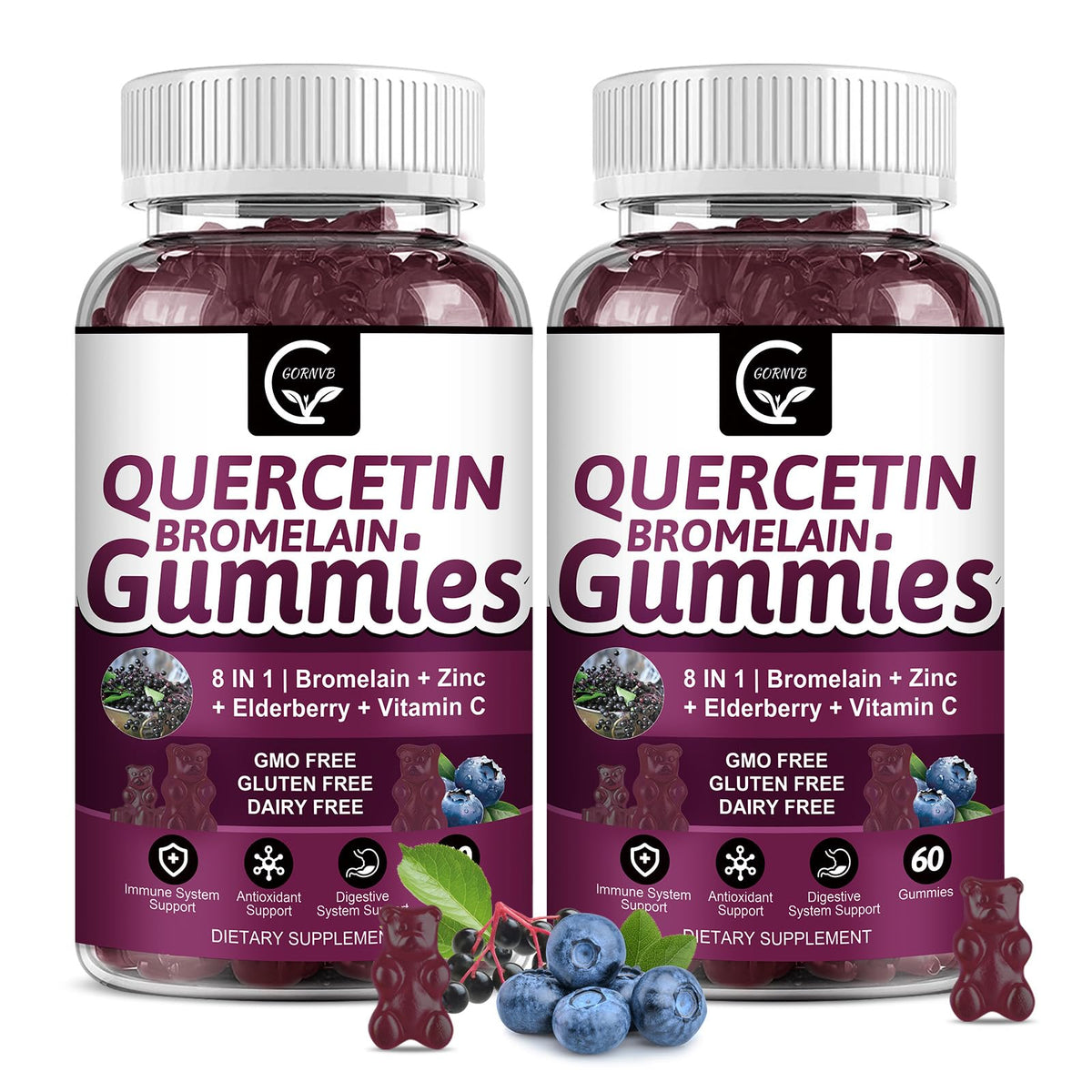 GORNVB Quercetin Gummies bottle pour for daily immune support.