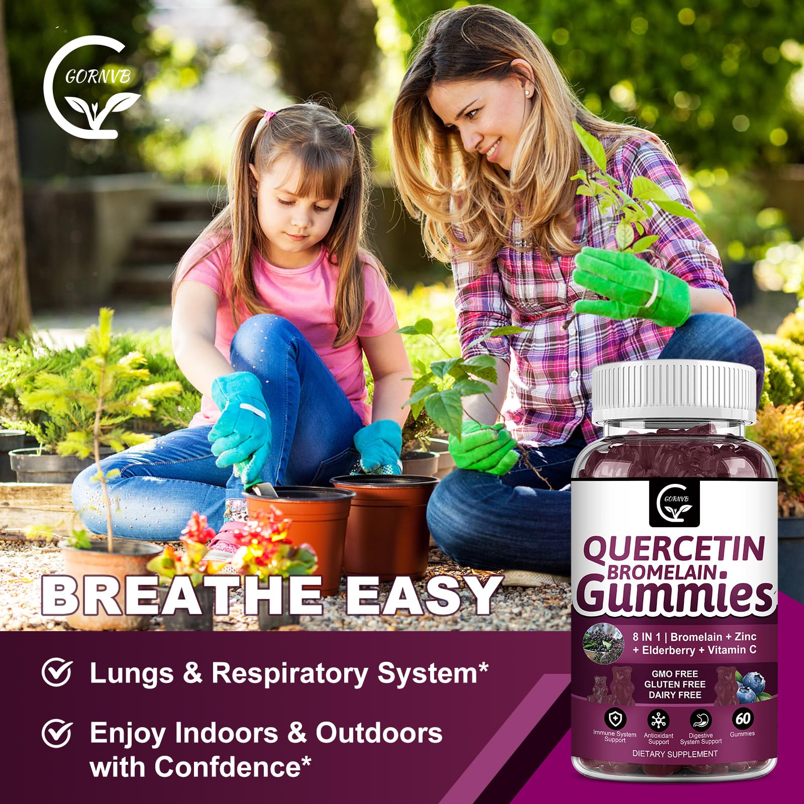 GORNVB Quercetin Gummies kitchen setting with daily routine reminder.
