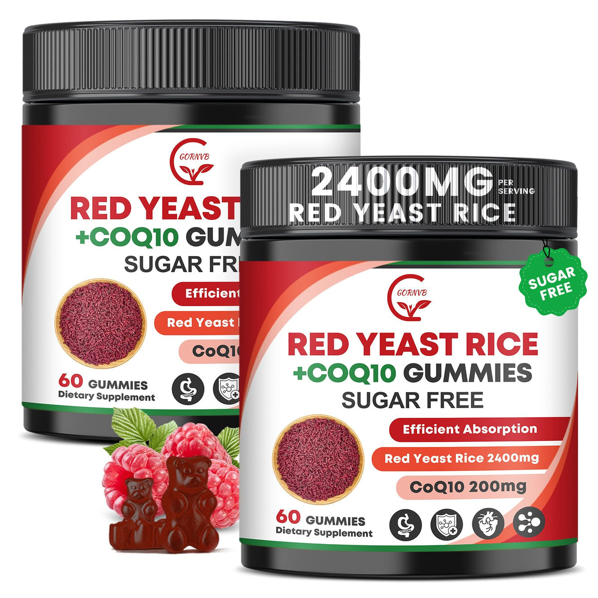 GORNVB Red Yeast Rice CoQ10 gummies bottle highlights convenient daily heart health support.