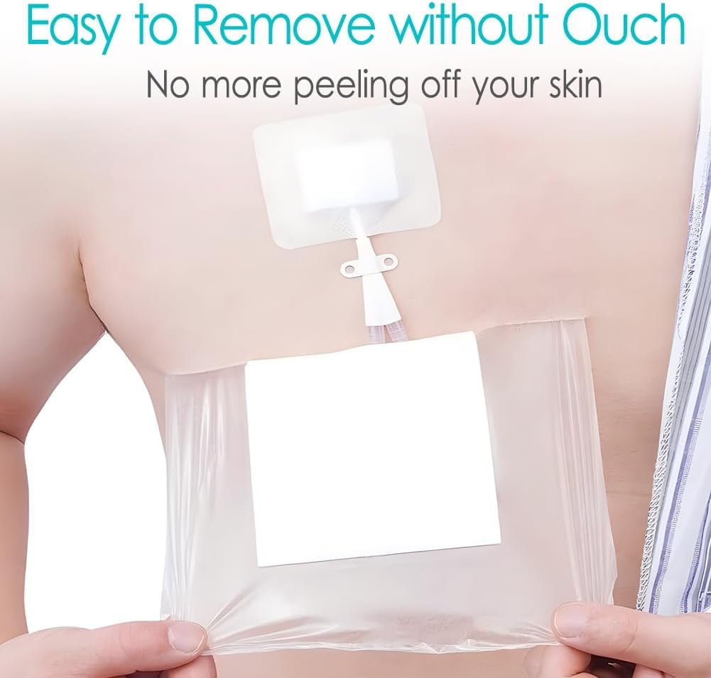 GoToHere waterproof shower protector prevents water exposure to dressings and drains.