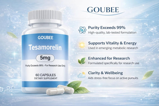 GOUBEE Tesamorelin 60-count capsules in secure packaging for research use